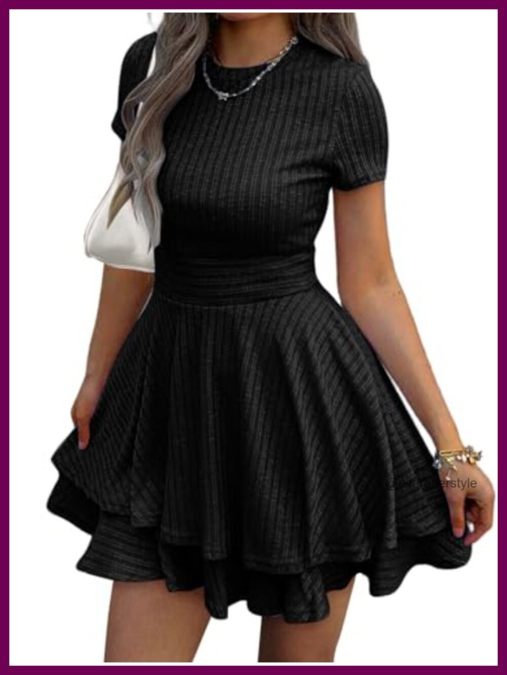 Womens Crochet Knitted Mini Sundress Short Sleeve Tiered Flowy
